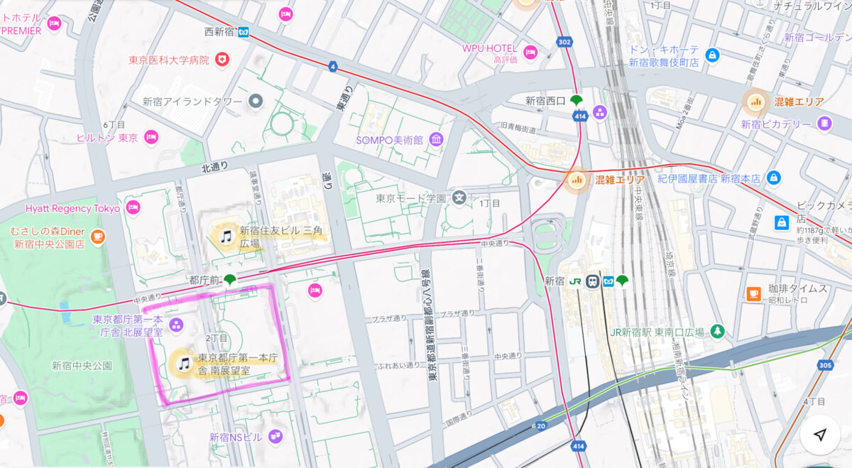 新宿〜東京都庁近辺の地図